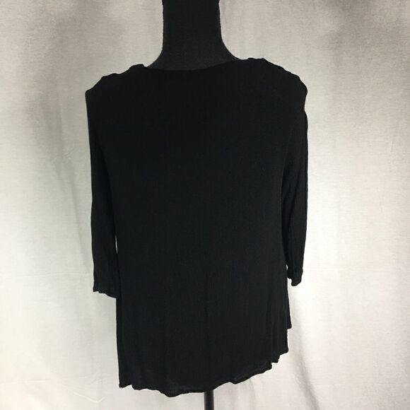 Niche medium black layered long sleeved top rayon polyester soft - Picture 3 of 4